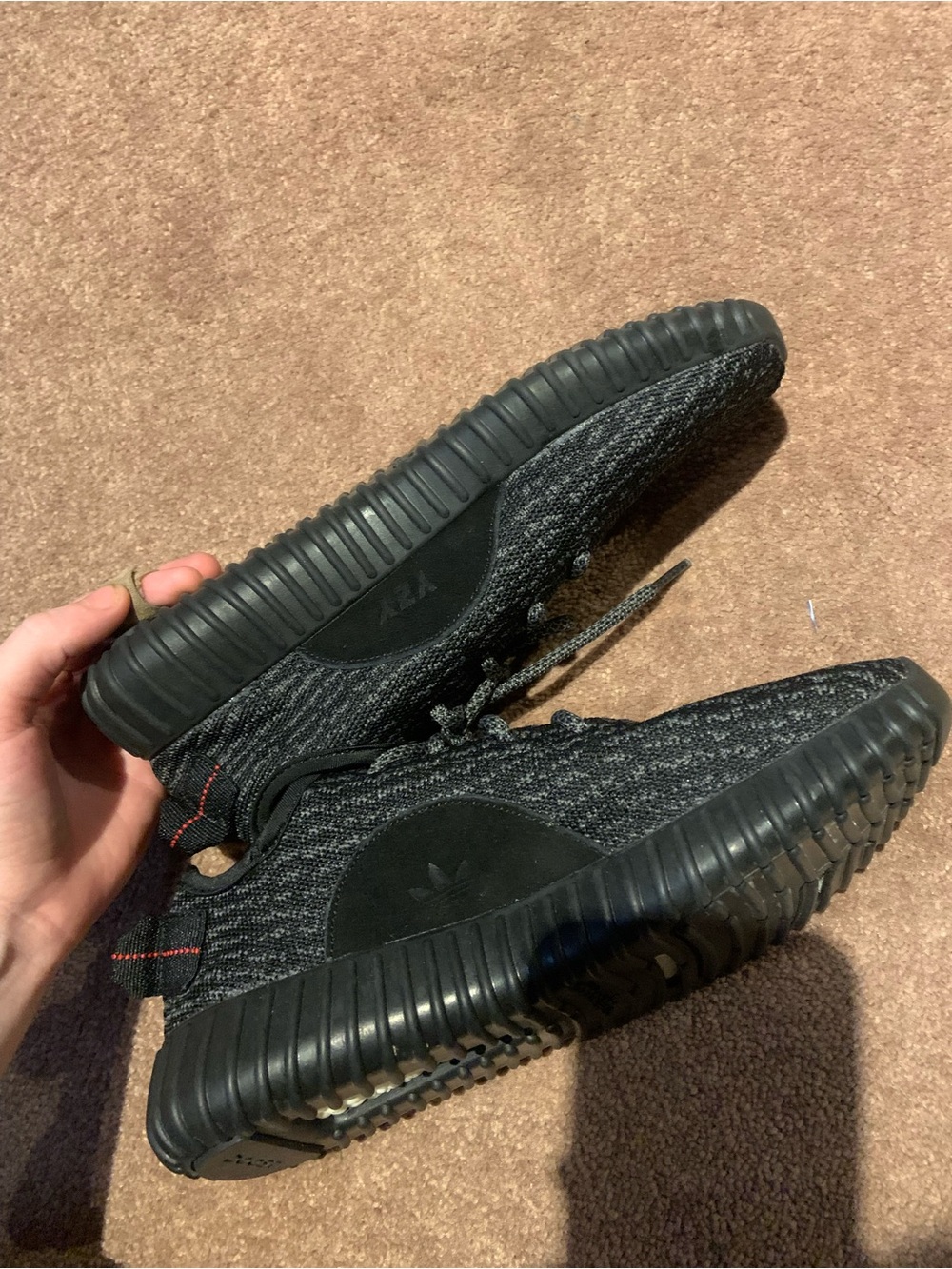 adidas - Yeezy Black Knit Low-Top Lace-Up Sneakers - Picture 9 of 10